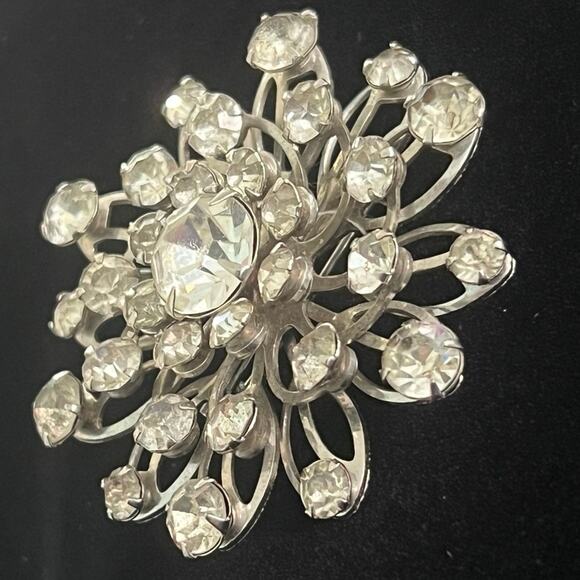 Vintage, Estate - 1950s Silver Tone Rhinestone Atomic Sunburst Brooch, unsigned - Picture 2 of 6